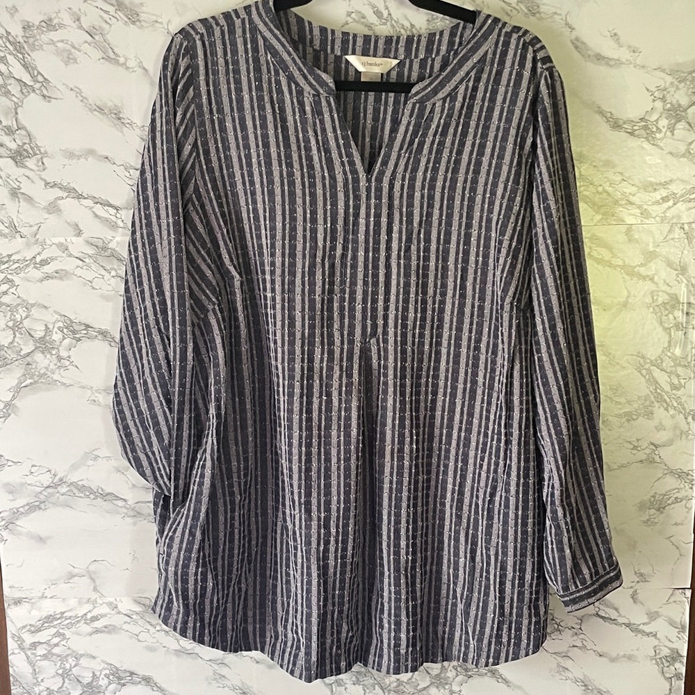 CJ Banks 1X Navy and Blue Striped Blouse